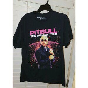 womens PITBULL TRILOGY TOUR tee shirt LARGE black timeless 2 sided